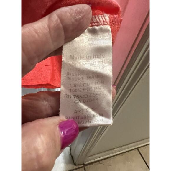 Terzo Millennio Salmon Orange Made In Italy Linen Crochet Shoulder Blouse Sz M - Picture 5 of 8